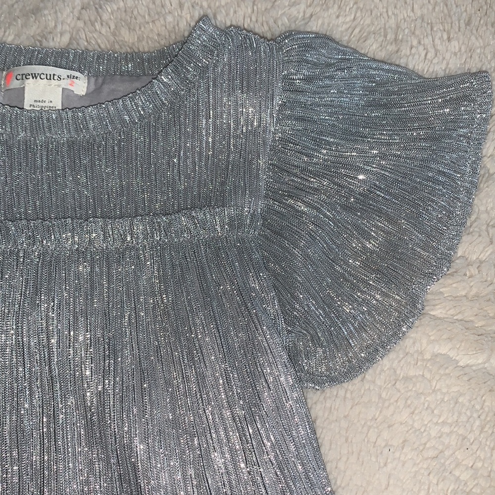 Crewcuts 2 Shimmery Silver Top EUC Flutter Sleeves - Picture 4 of 8
